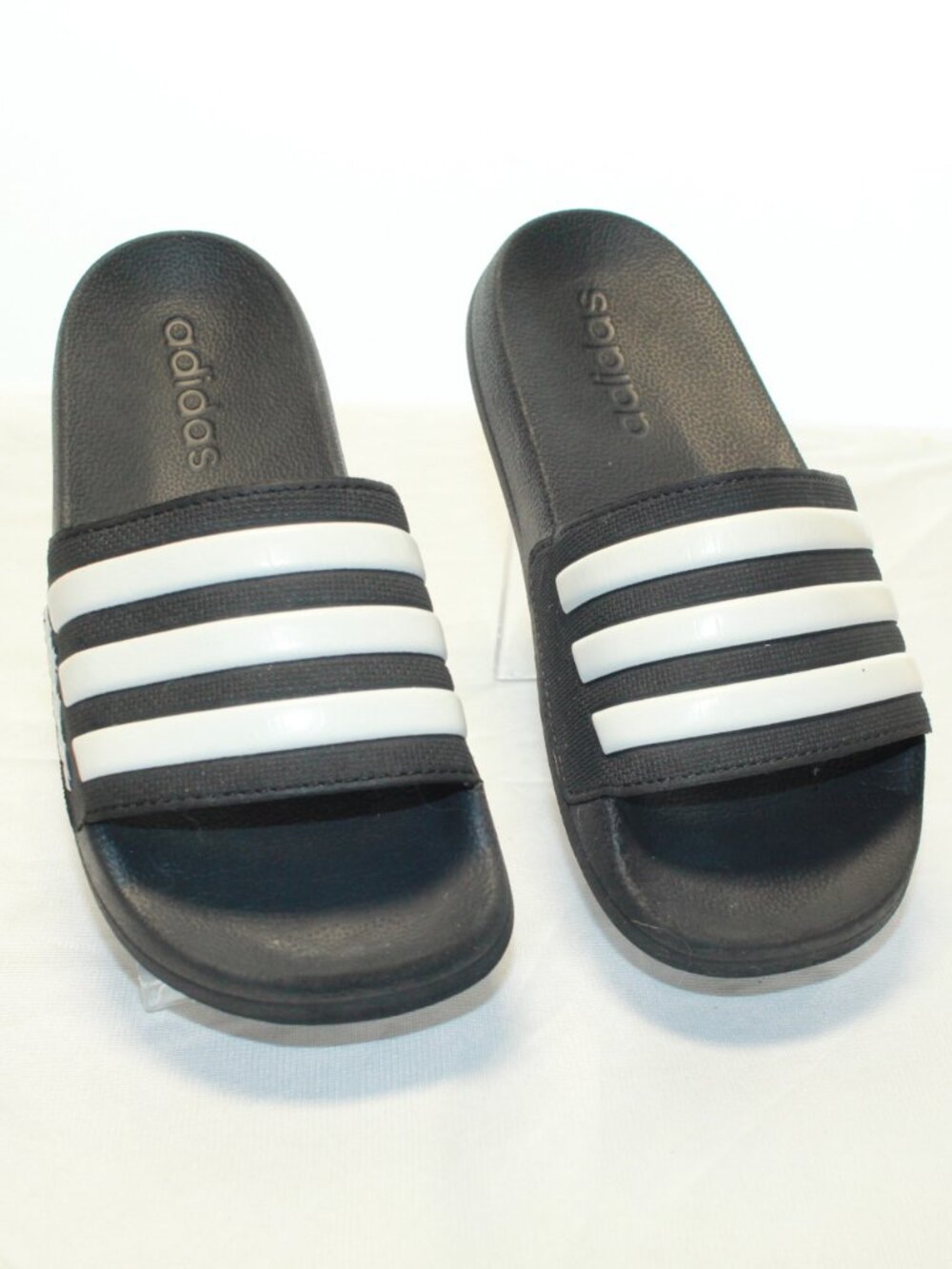 Adidas Kids Size 2 Black White Adilette Shower Recovery Cushioned Slides G27625